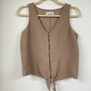 Madewell Texture Thread Beige Ribbed Knit Sleeveless Button Down Sweater Vest S